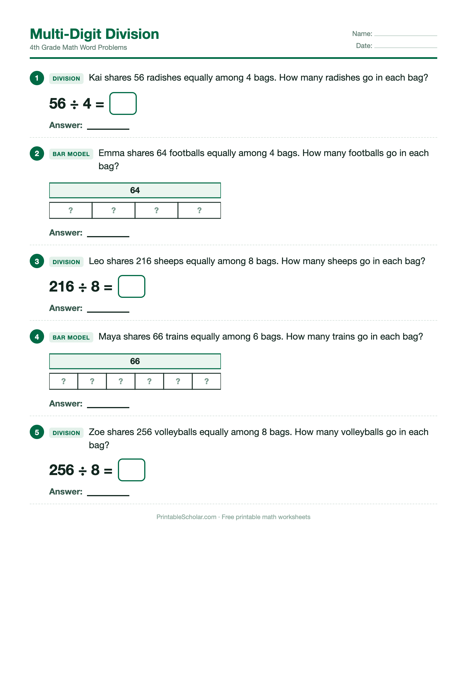 Multi-Digit Division worksheet preview