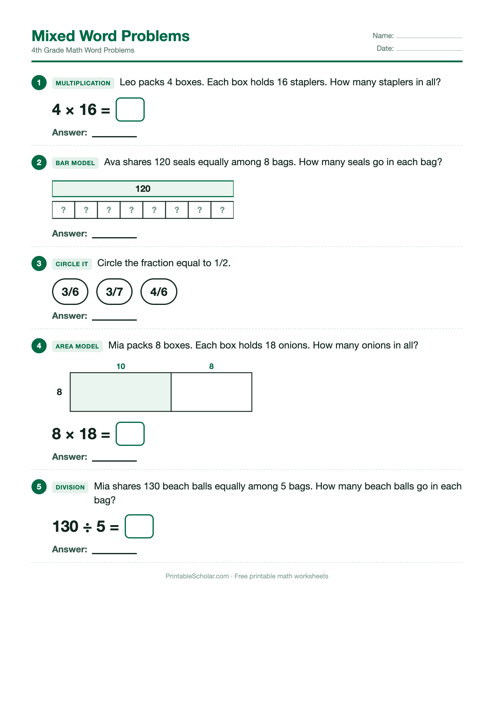 Mixed Word Problems worksheet preview