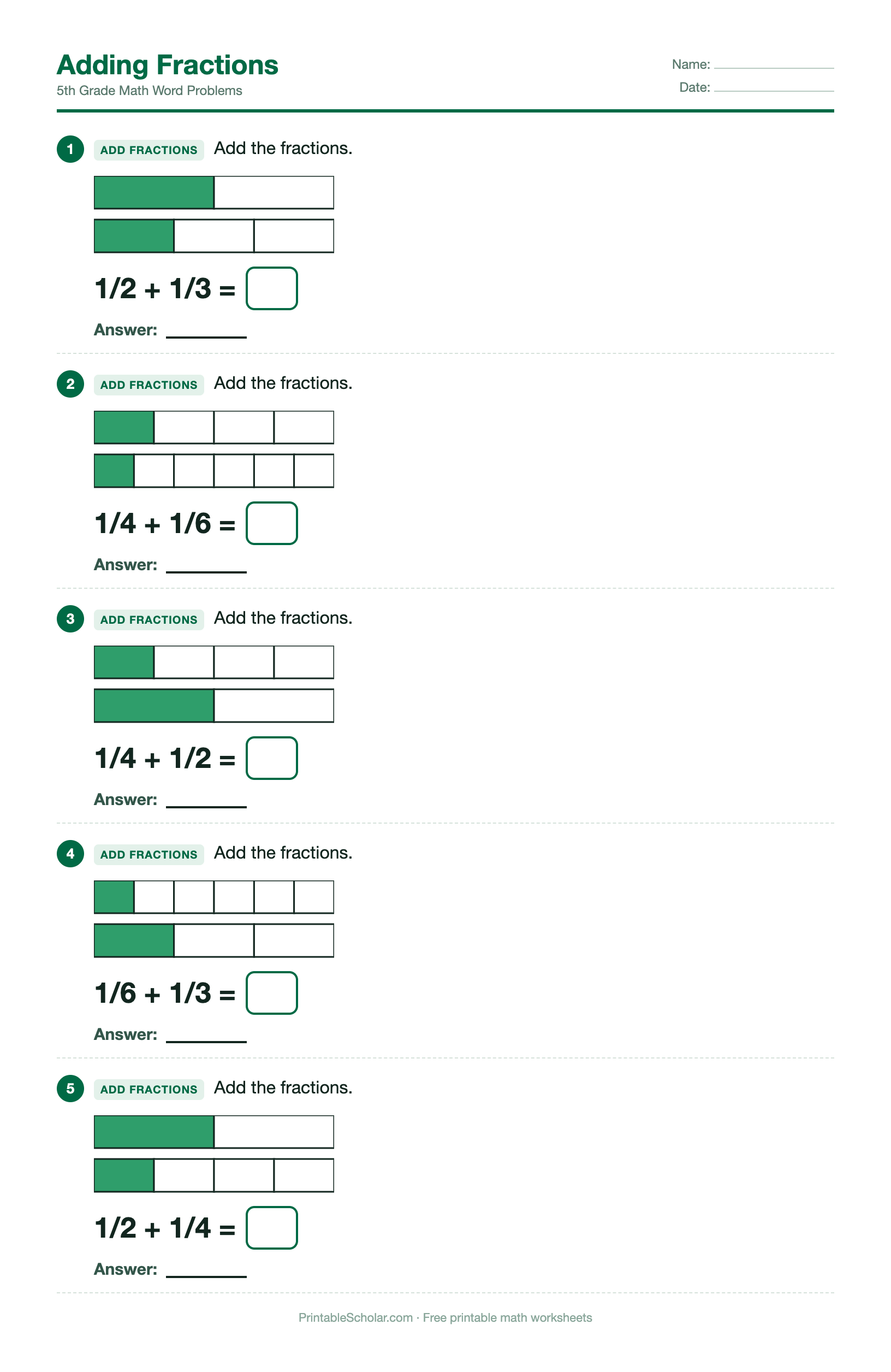 Adding Fractions worksheet preview