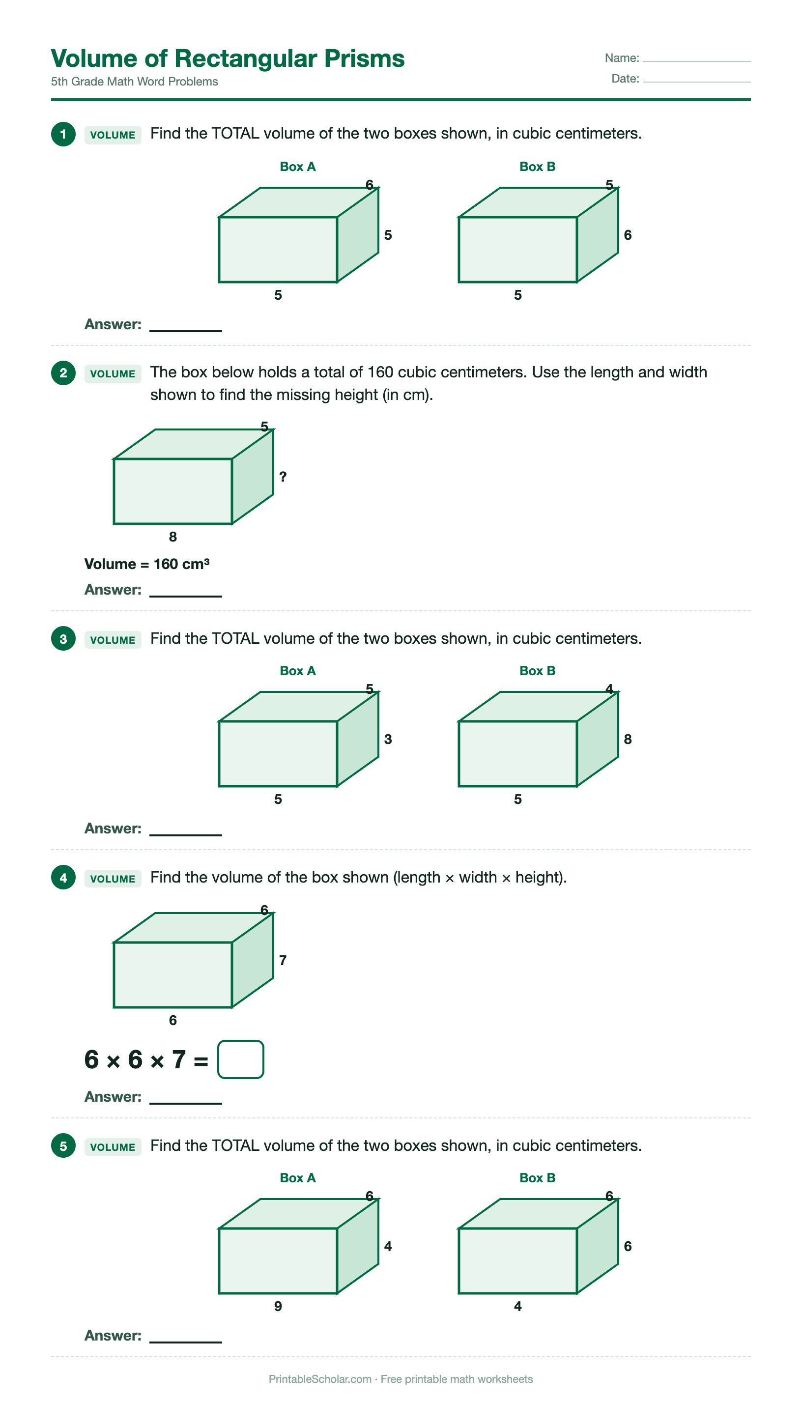 Volume of Rectangular Prisms worksheet preview