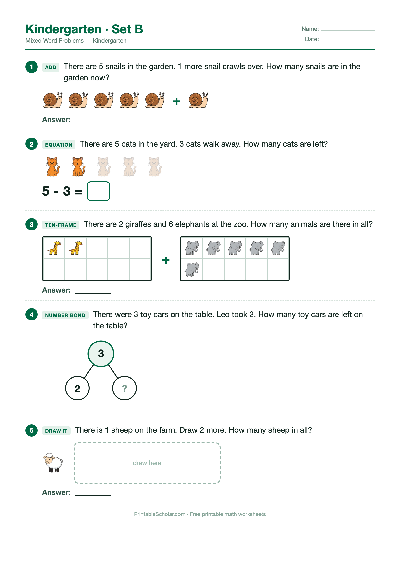 Kindergarten · Set B worksheet preview