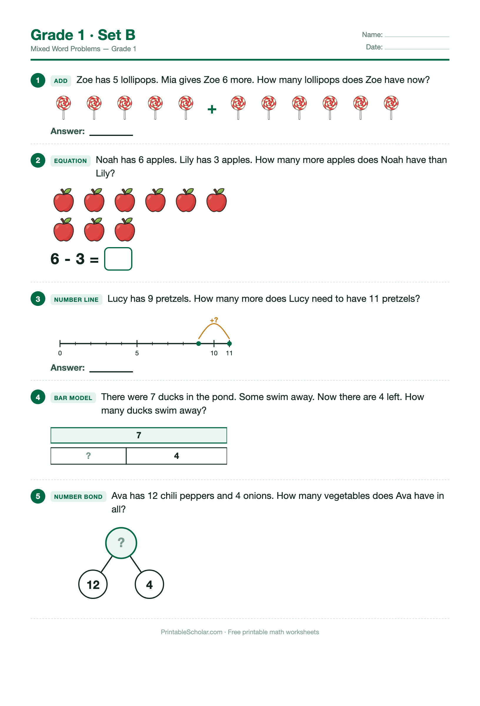 Grade 1 · Set B worksheet preview