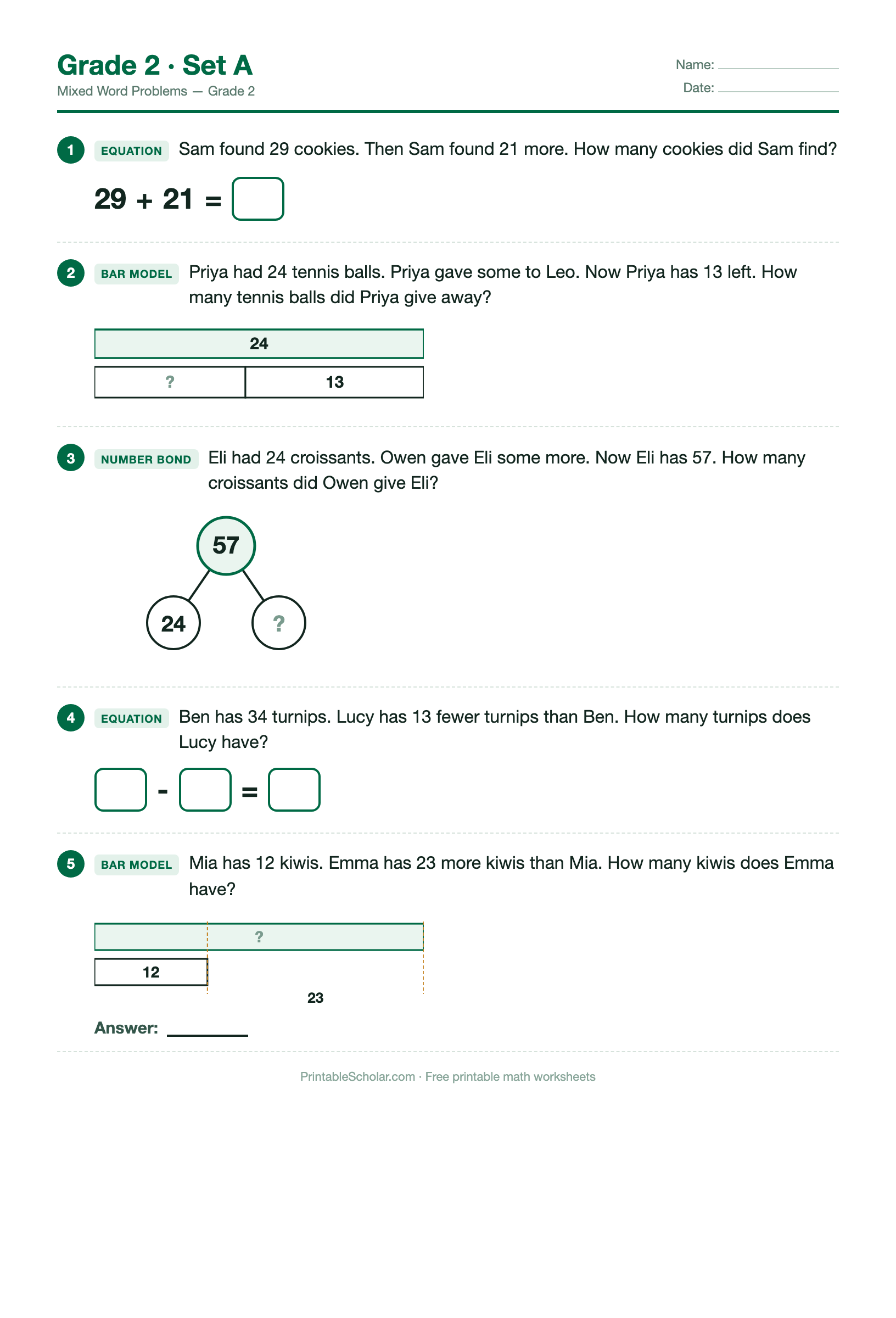 Grade 2 · Set A worksheet preview