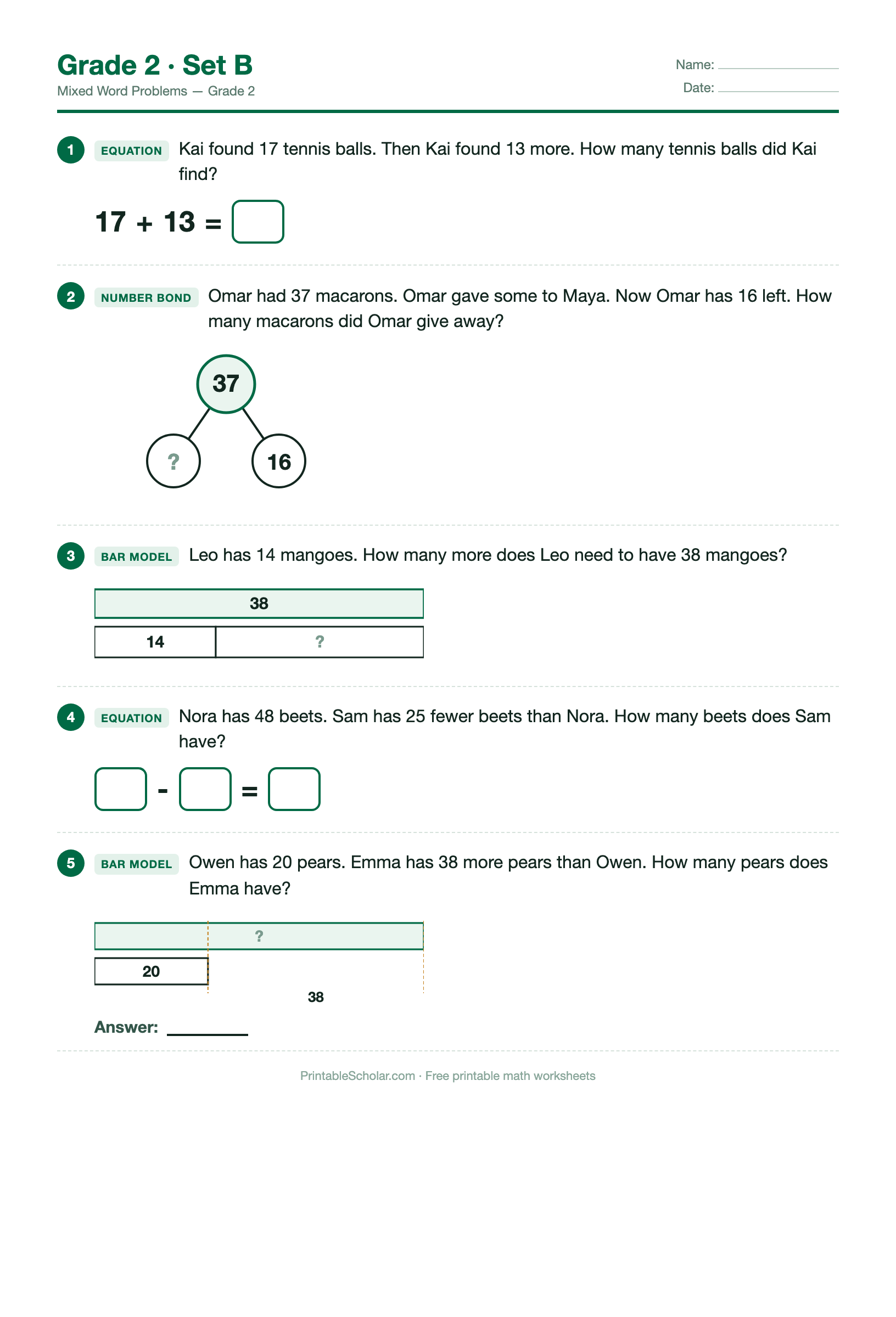 Grade 2 · Set B worksheet preview