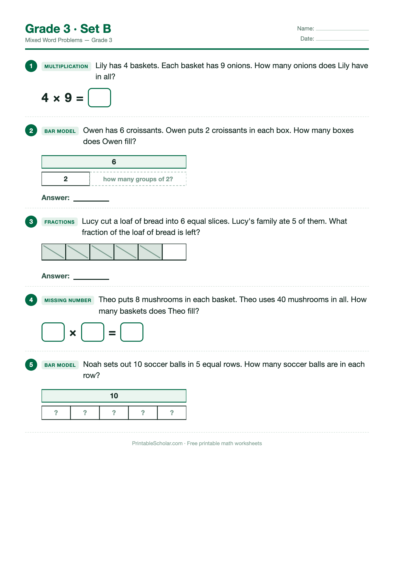 Grade 3 · Set B worksheet preview