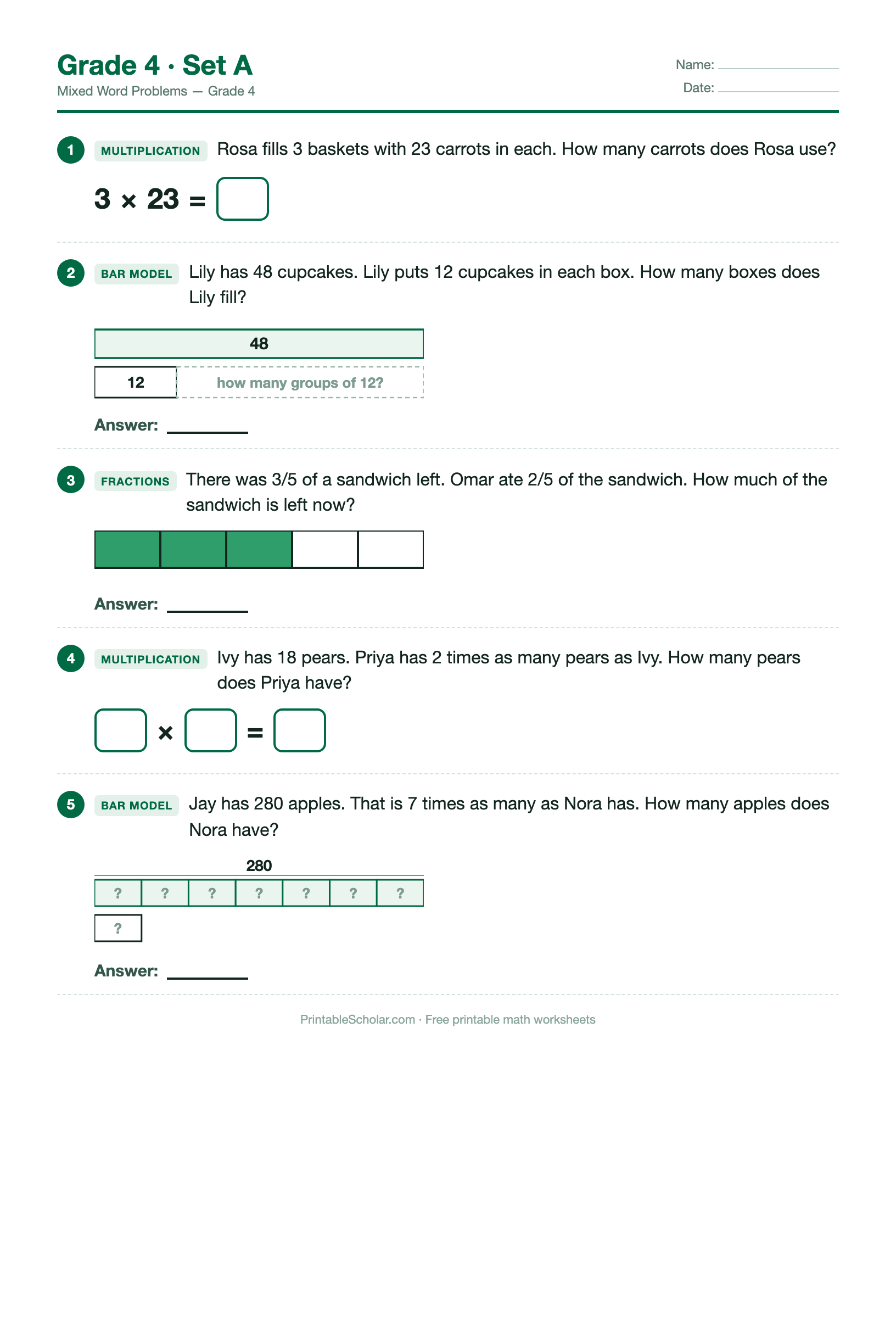 Grade 4 · Set A worksheet preview