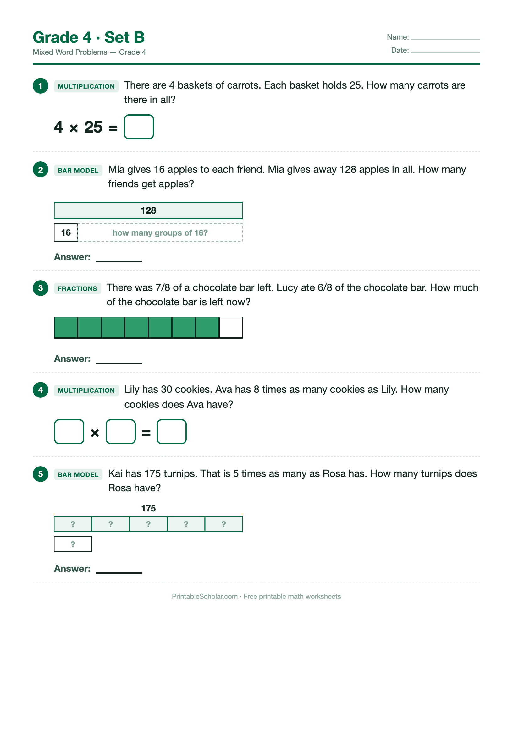 Grade 4 · Set B worksheet preview
