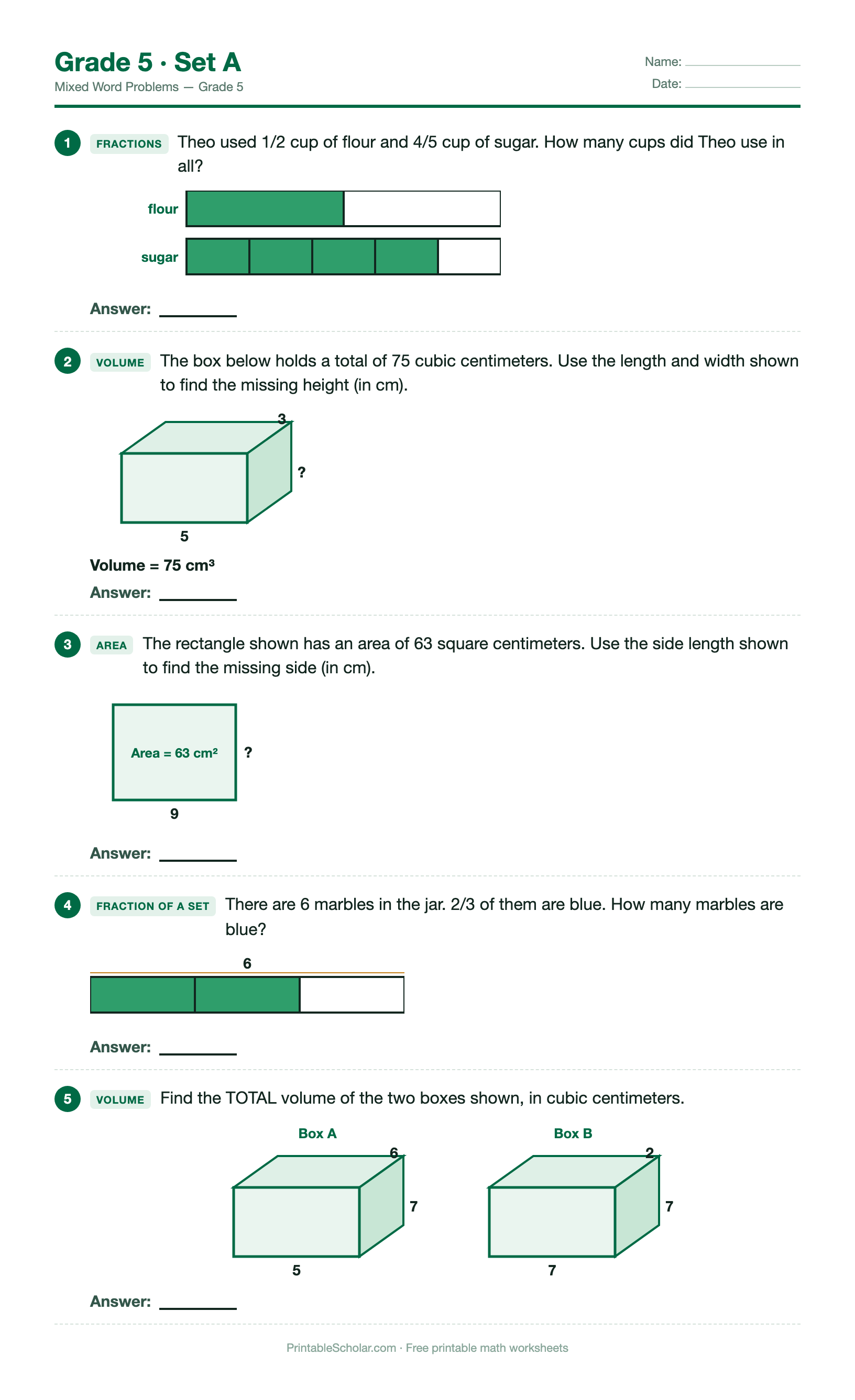 Grade 5 · Set A worksheet preview