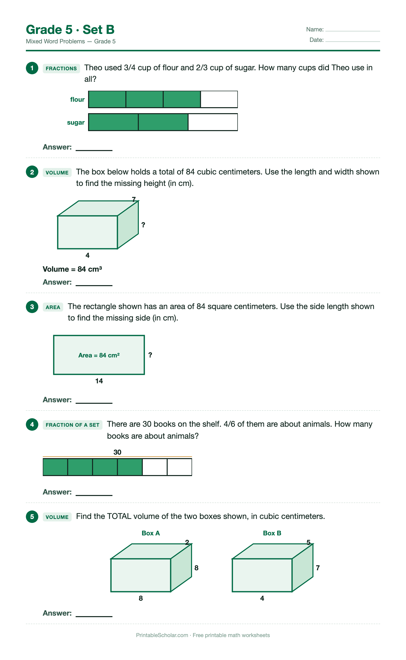 Grade 5 · Set B worksheet preview