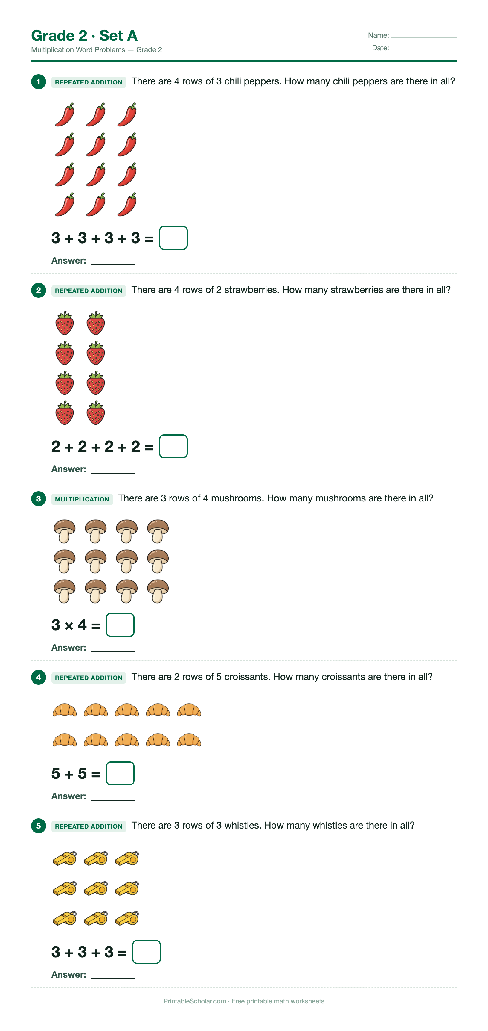 Multiplication Grade 2 · Set A preview