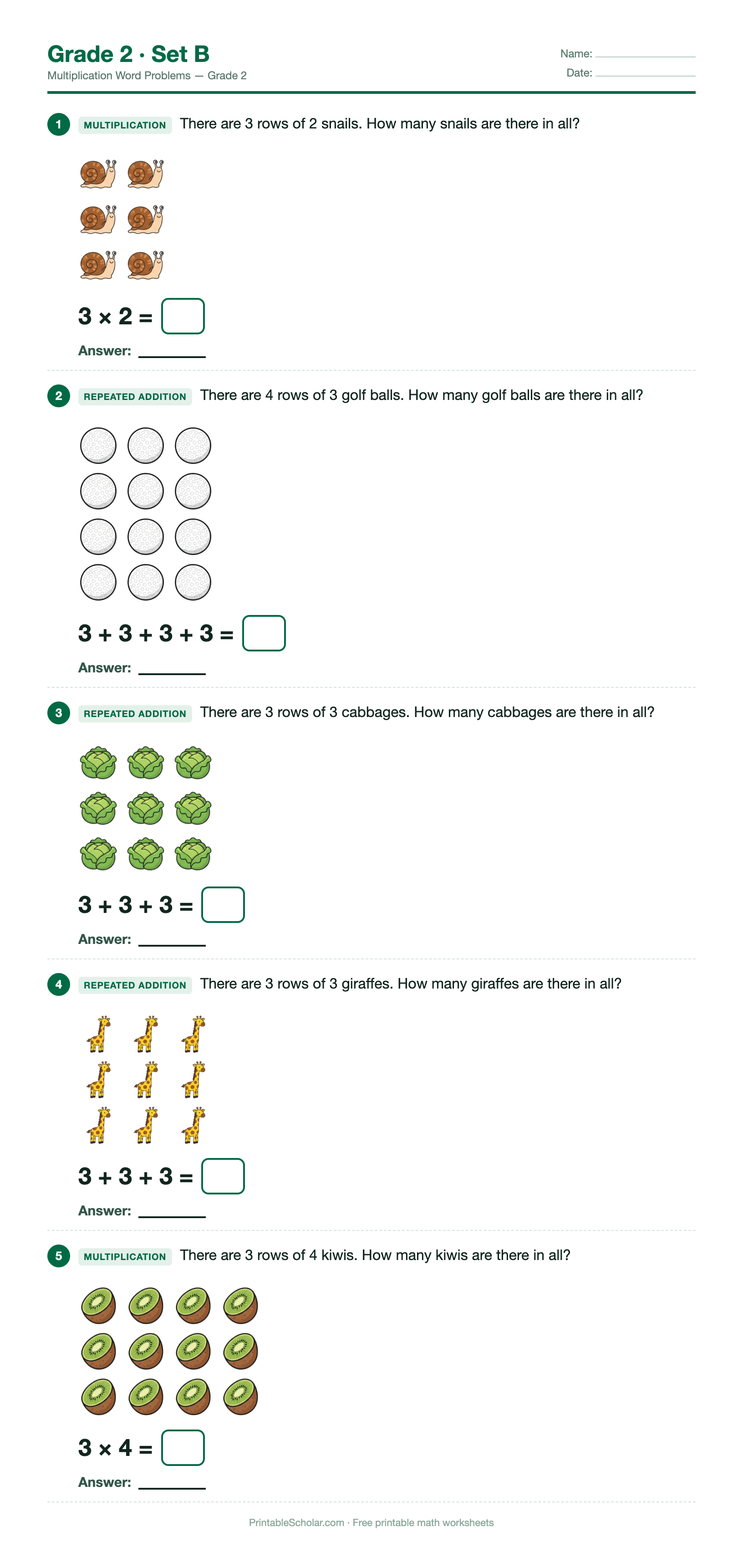 Multiplication Grade 2 · Set B preview
