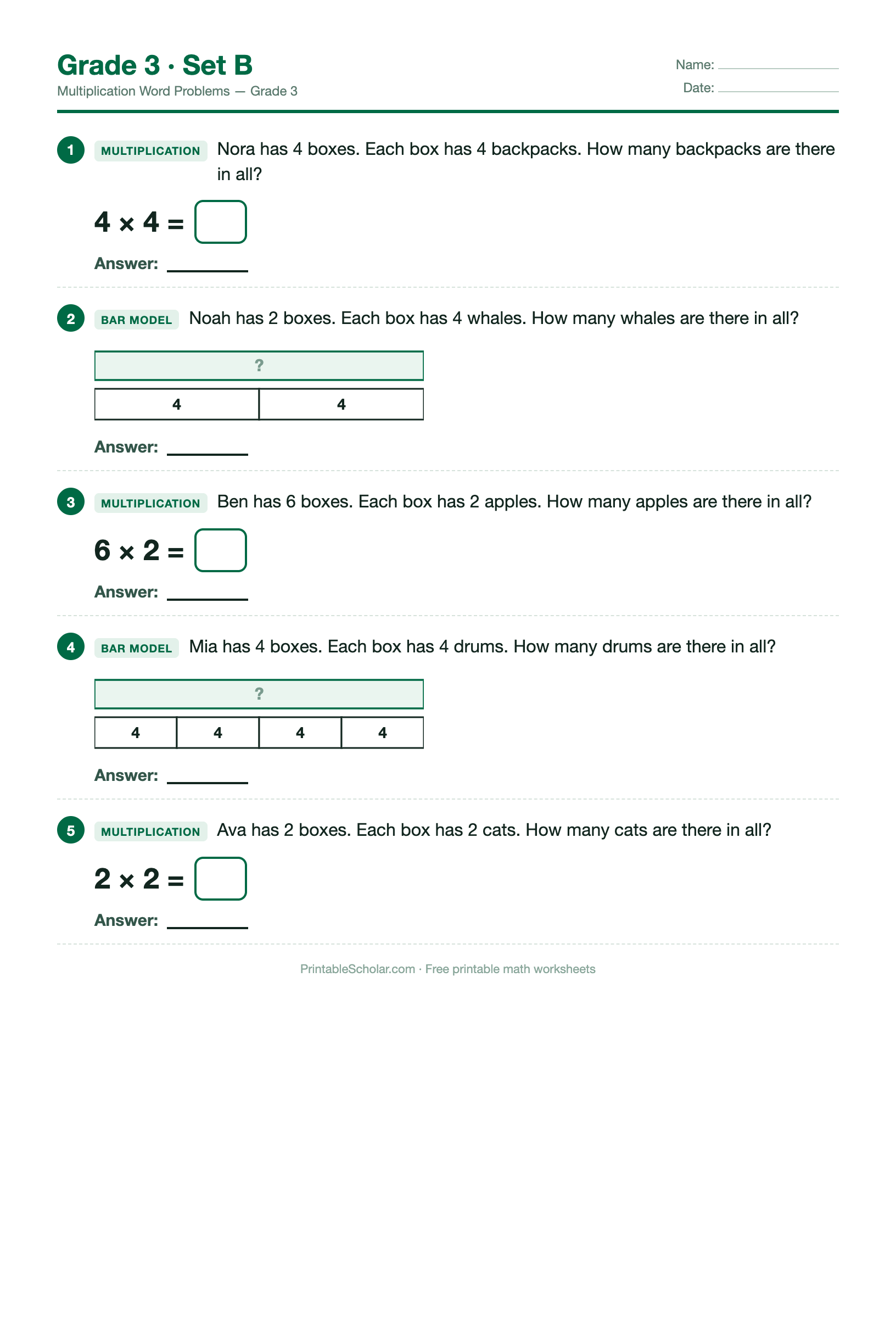 Multiplication Grade 3 · Set B preview
