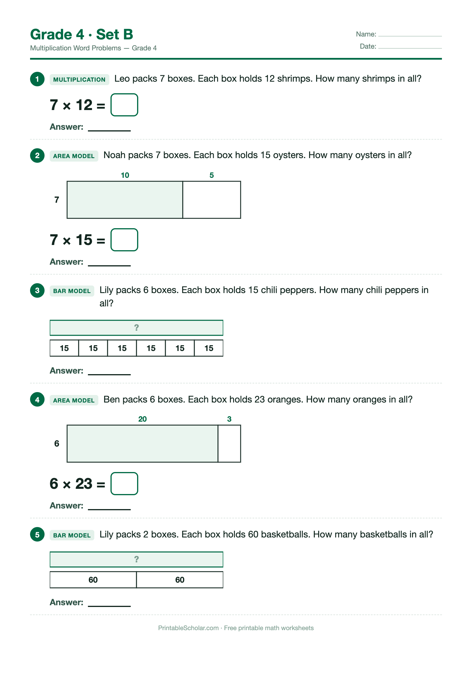Multiplication Grade 4 · Set B preview
