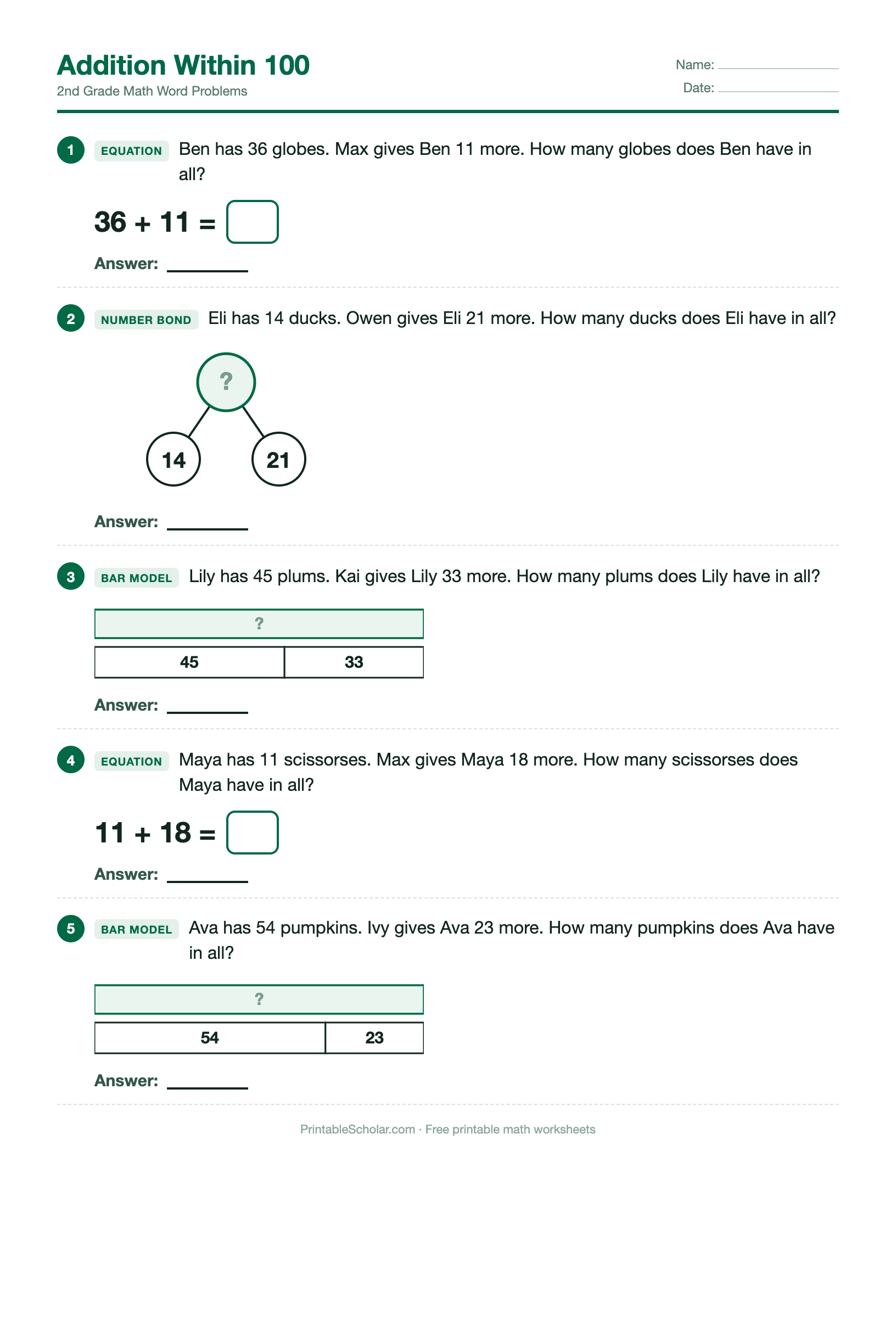 Addition Within 100 worksheet preview