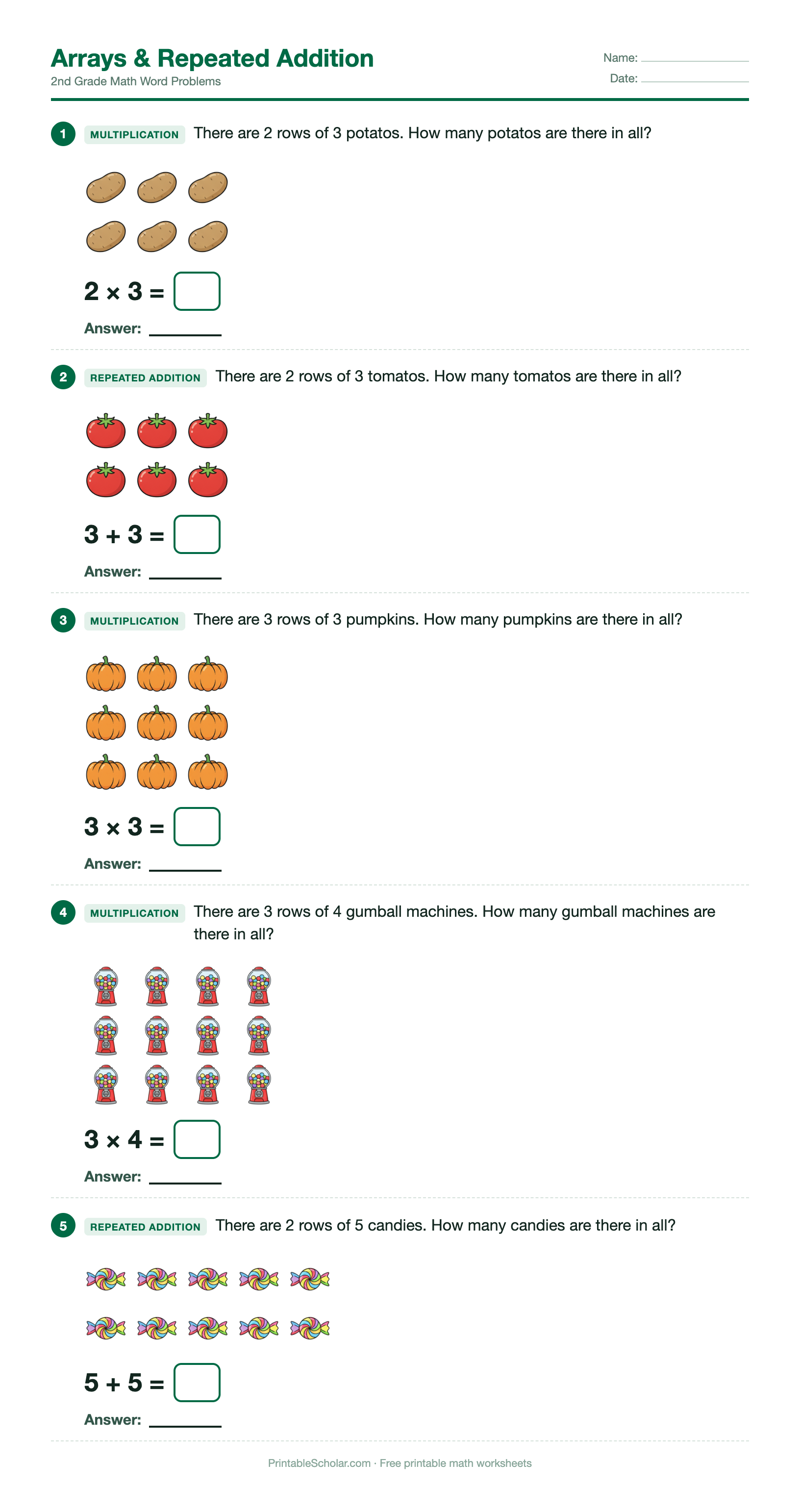 Arrays & Repeated Addition worksheet preview