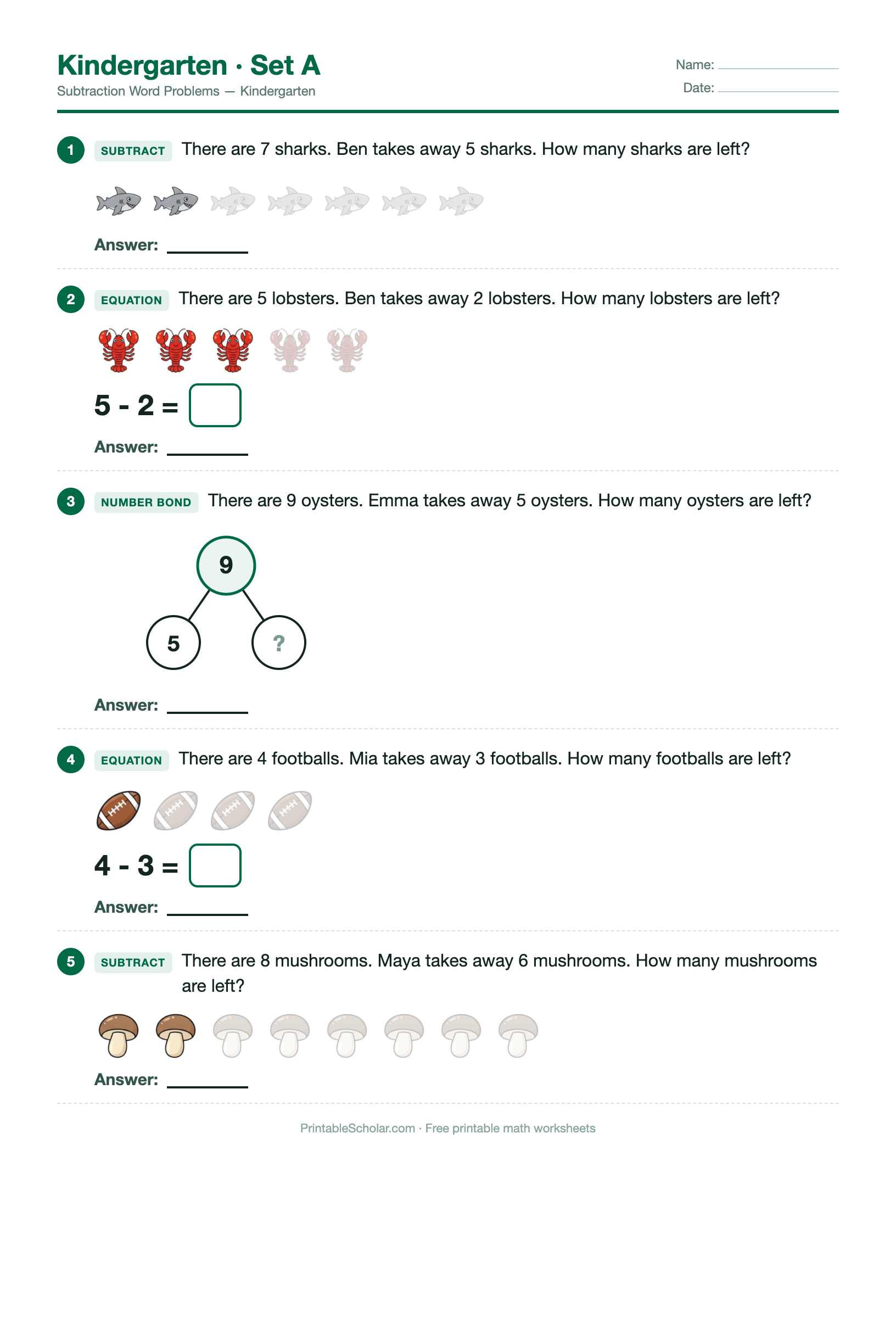 Kindergarten · Set A worksheet preview