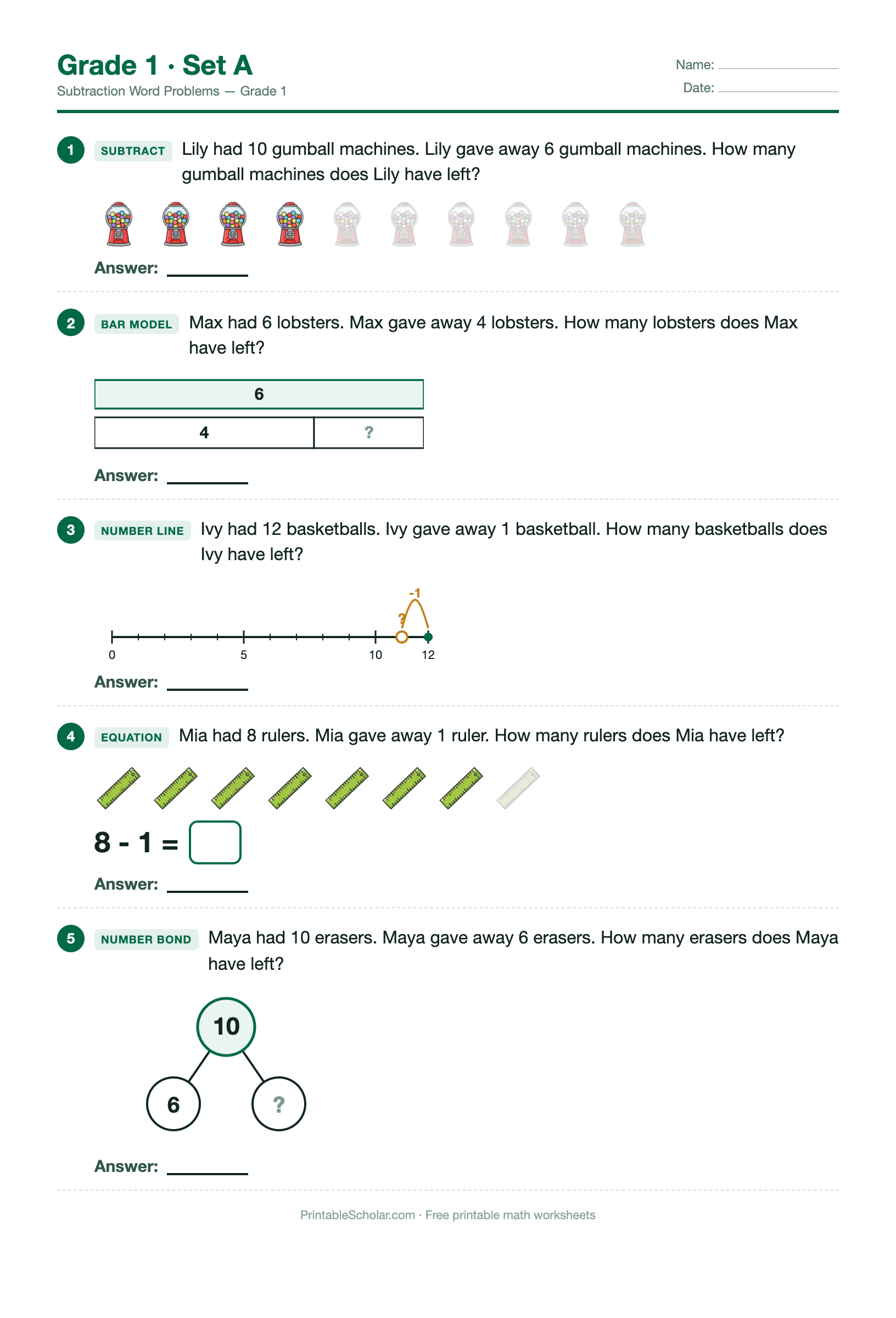 Grade 1 · Set A worksheet preview