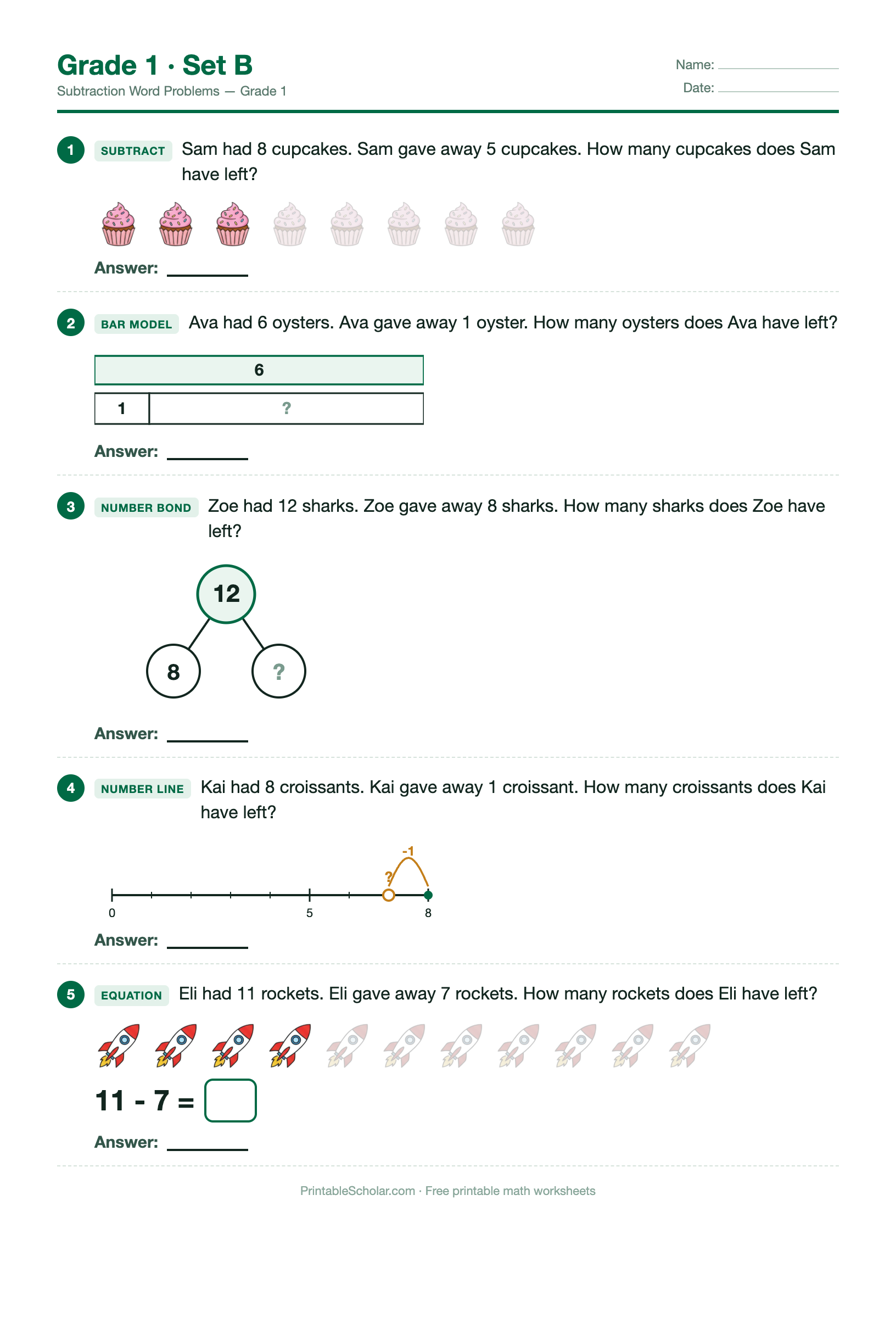Grade 1 · Set B worksheet preview
