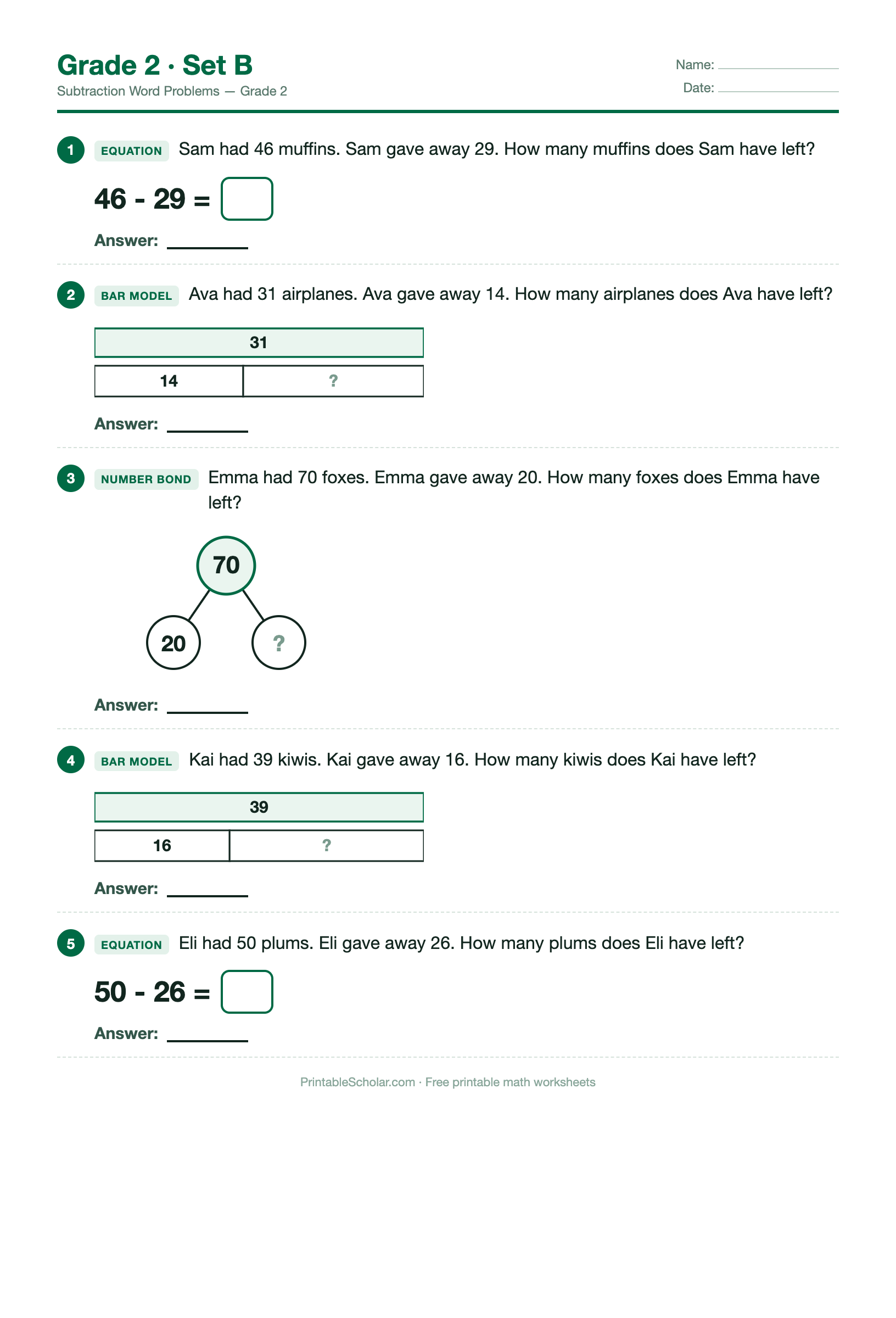 Grade 2 · Set B worksheet preview