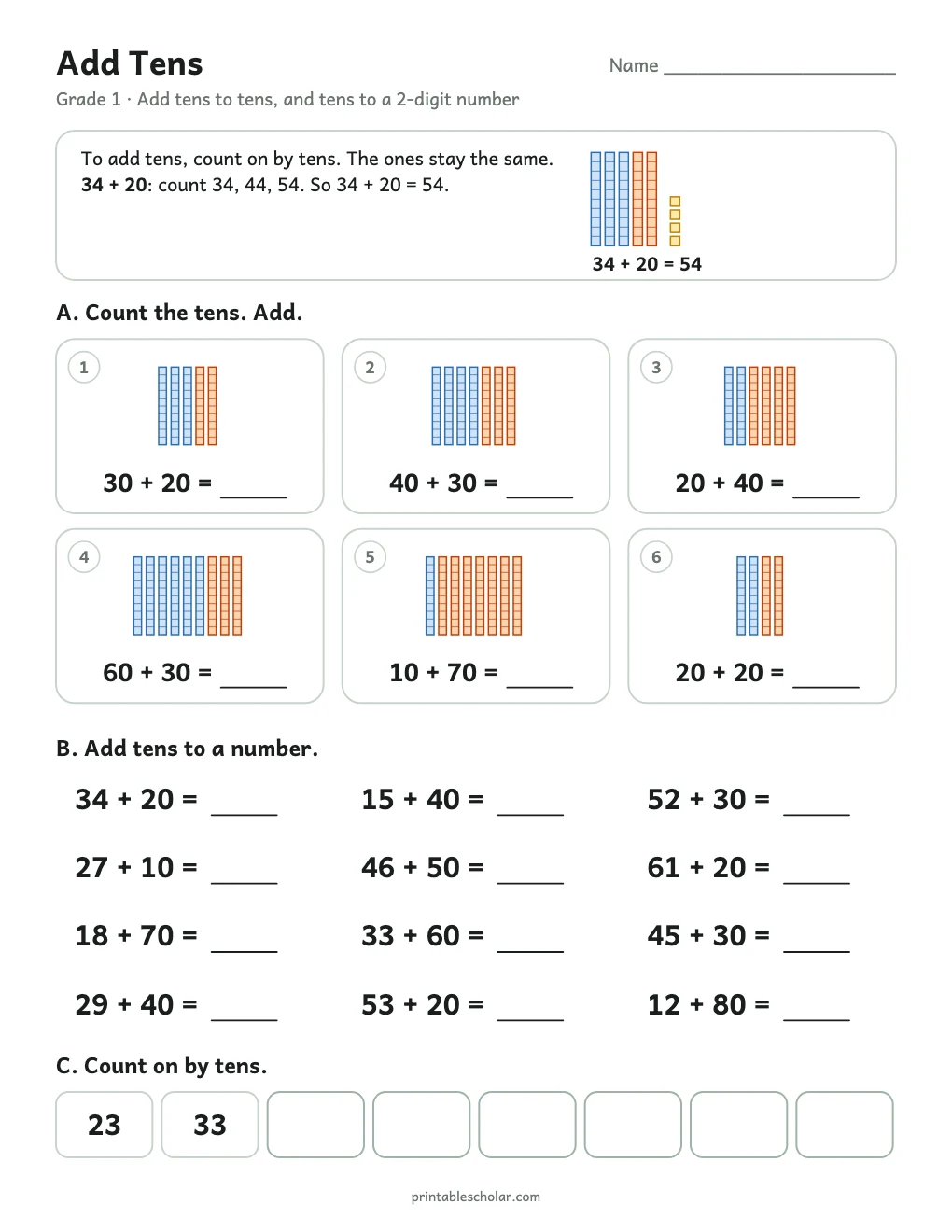 Add Tens printable preview