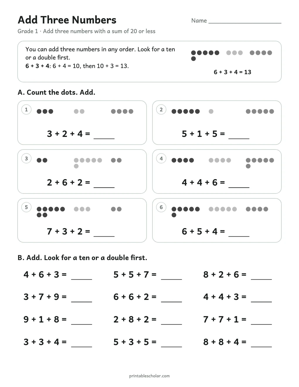 Add Three Numbers printable preview