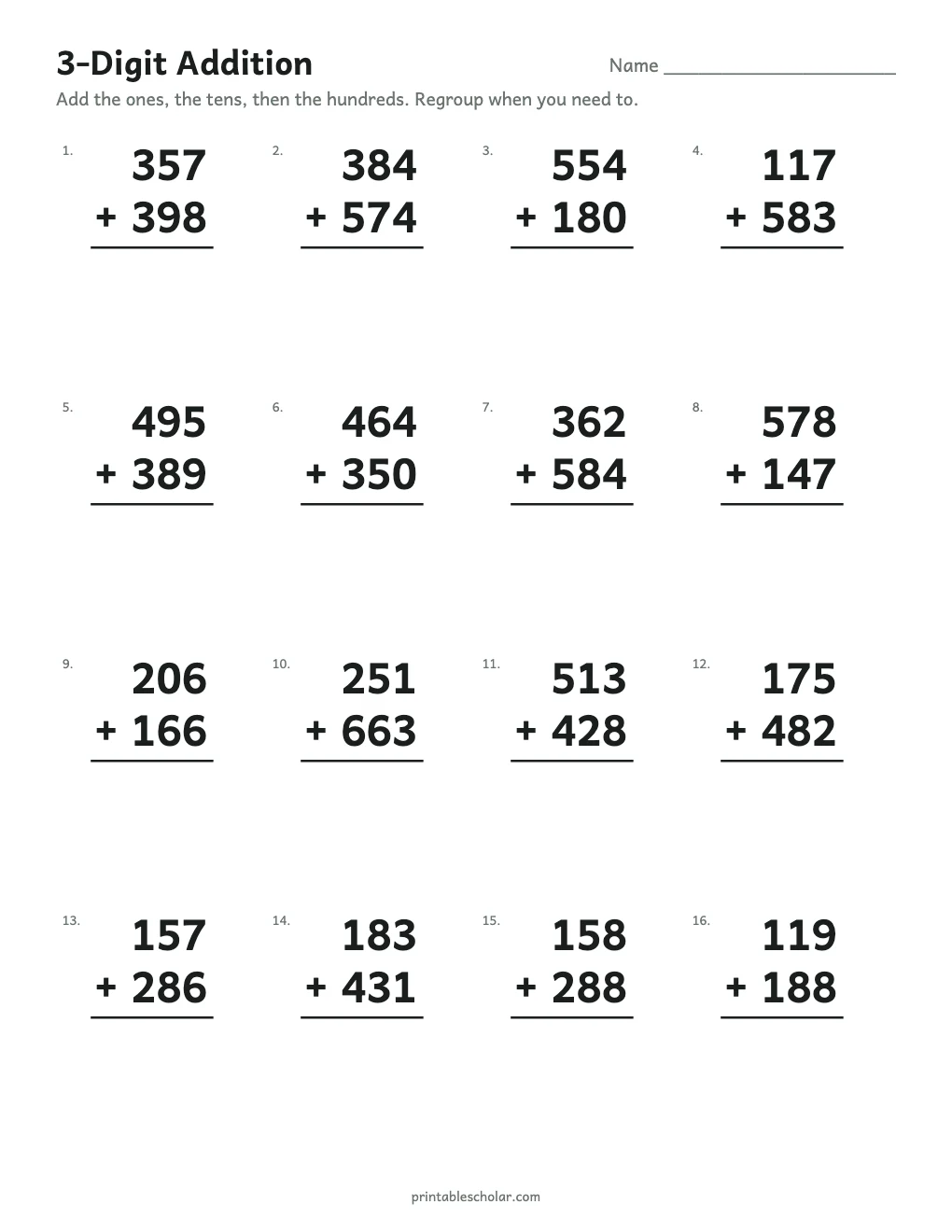 3-Digit Addition printable preview