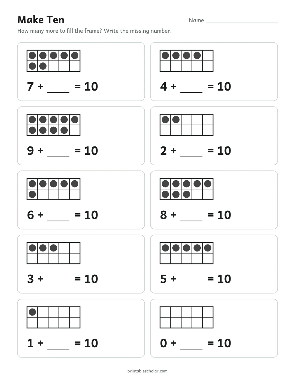Make Ten printable preview