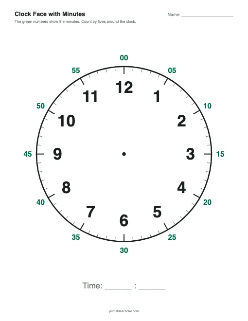 Clock Face with Minutes printable preview