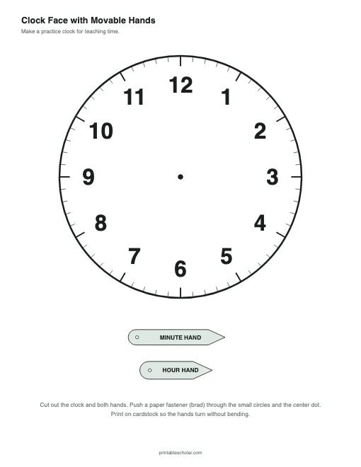 Clock with Movable Hands printable preview