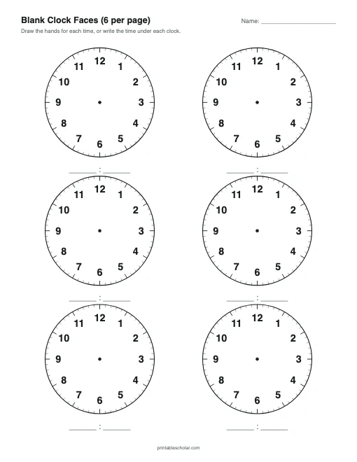 Blank Clocks, 6 per Page printable preview