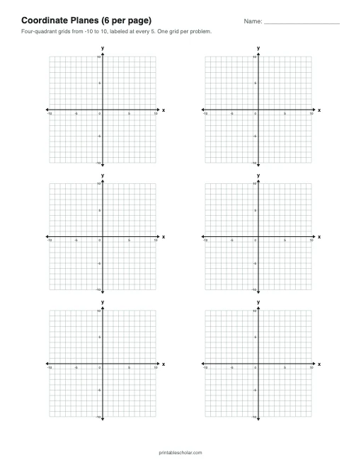 Coordinate Planes, 6 per Page printable preview