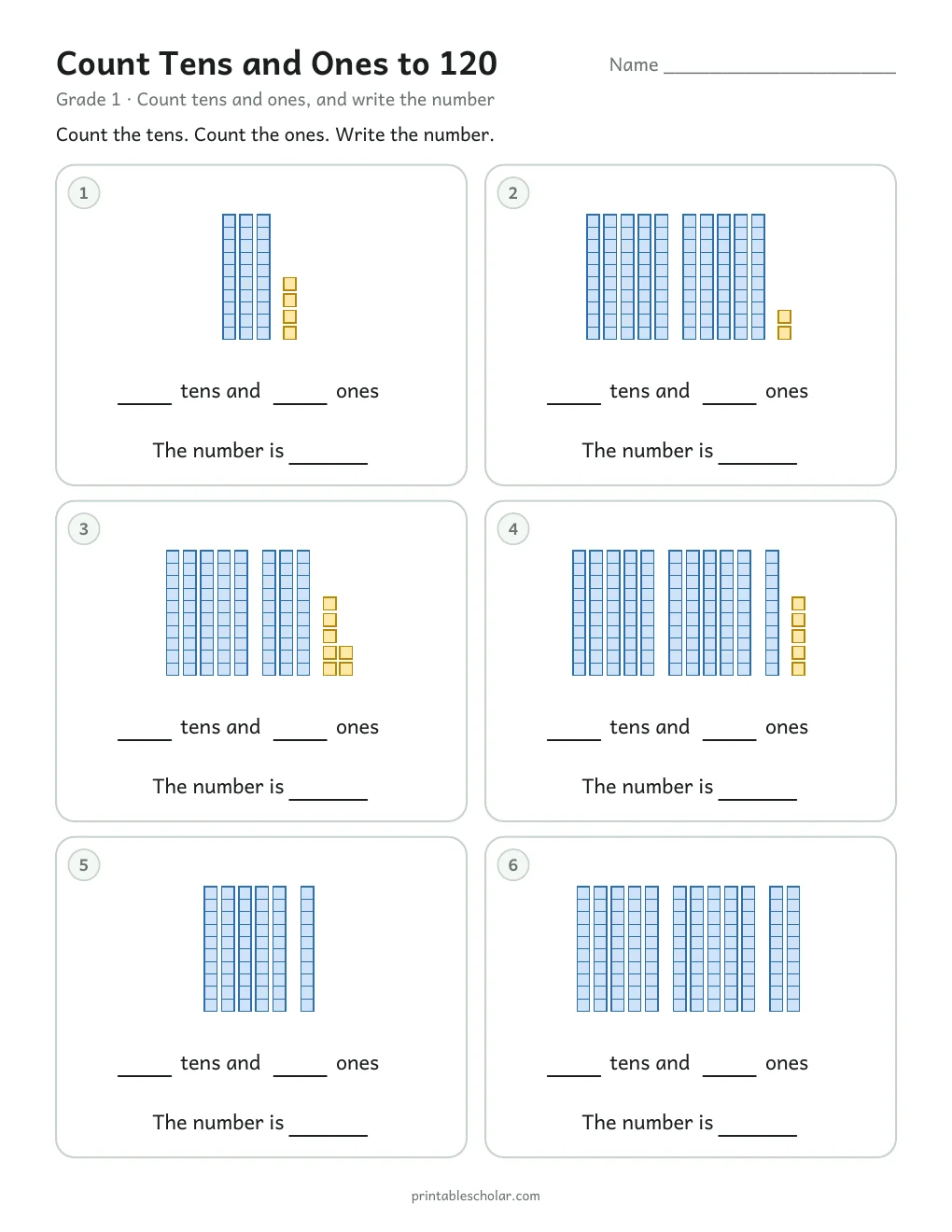 Count Tens and Ones to 120 printable preview