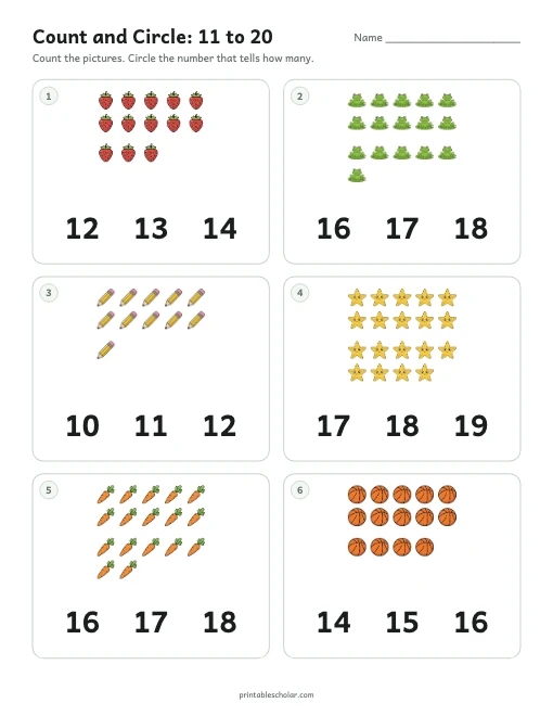 Count and Circle: 11 to 20 printable preview