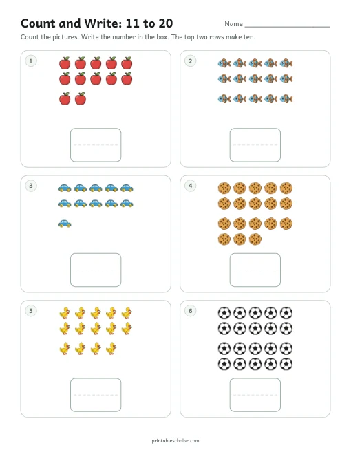 Count and Write: 11 to 20 printable preview