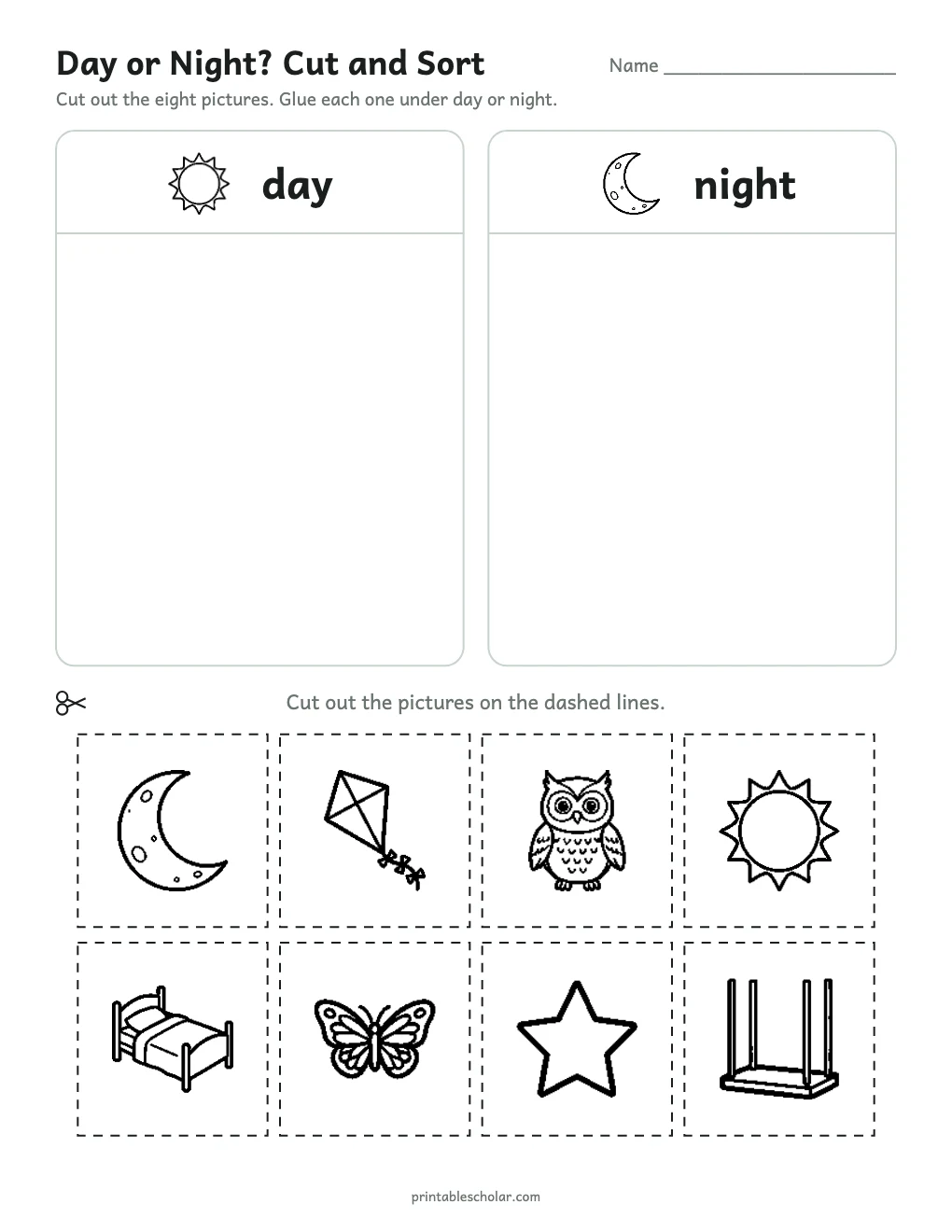 Day or Night? Cut and Sort printable preview