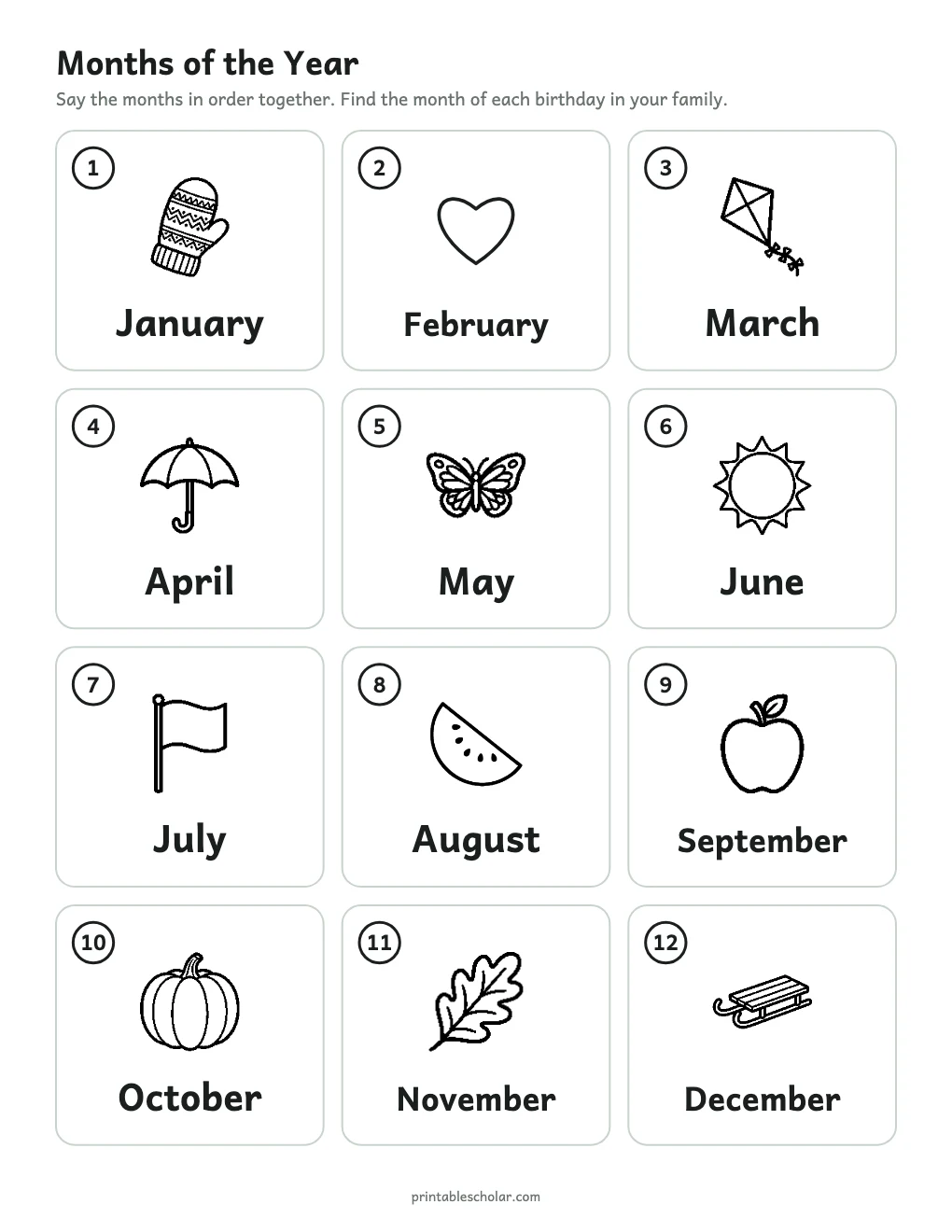 Months of the Year Chart printable preview