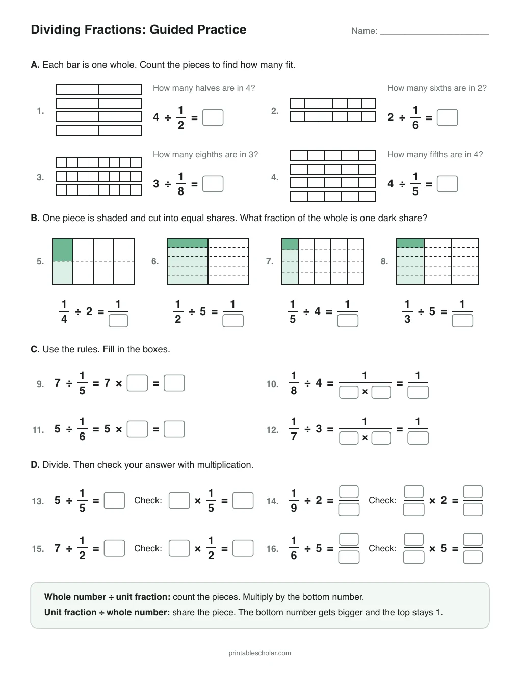 Dividing Fractions: Guided Practice printable preview