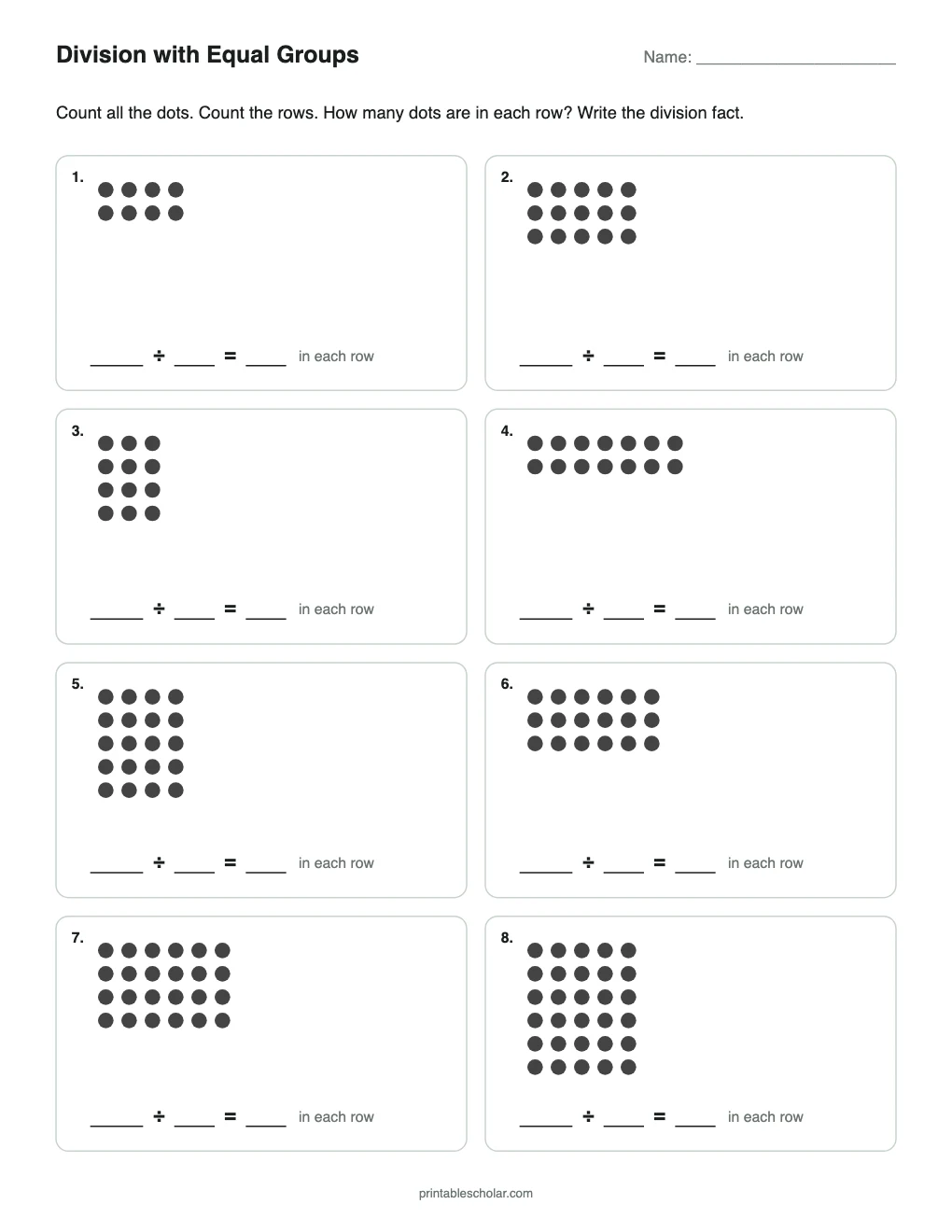 Division with Equal Groups printable preview