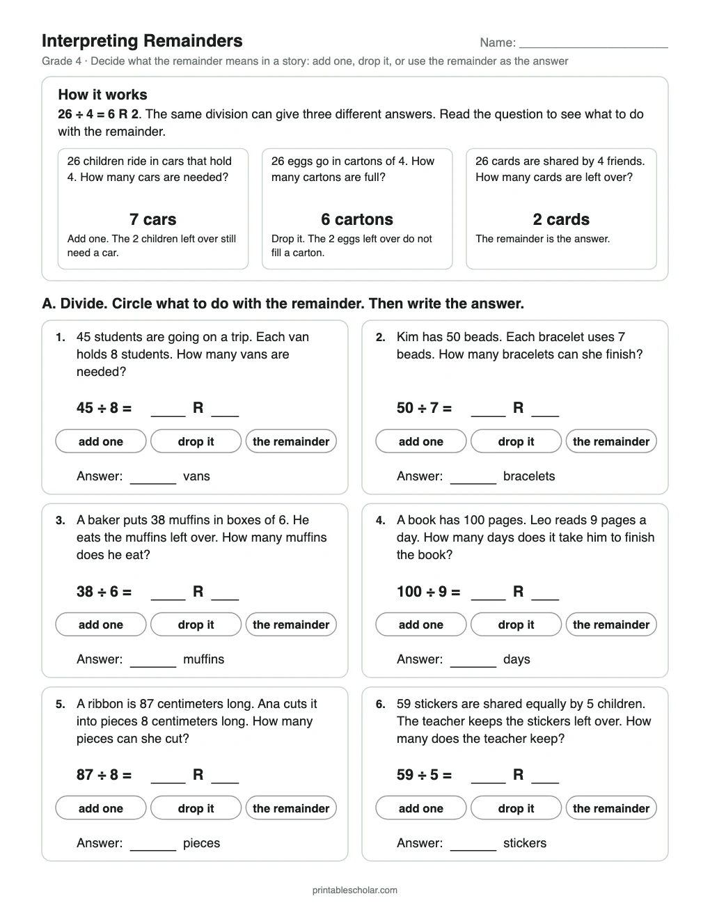 Interpreting Remainders printable preview