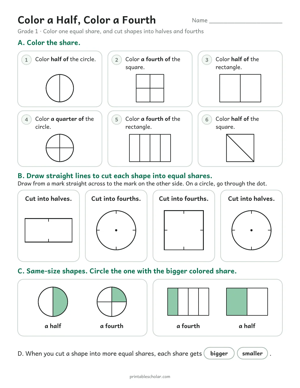 Color a Half, Color a Fourth printable preview