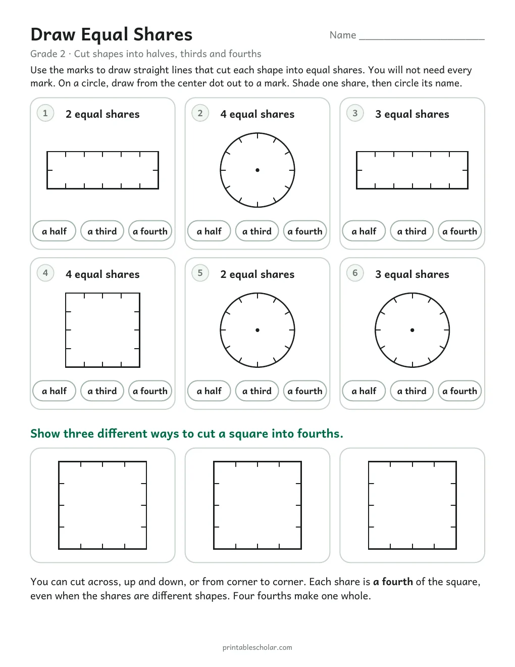 Draw Equal Shares printable preview
