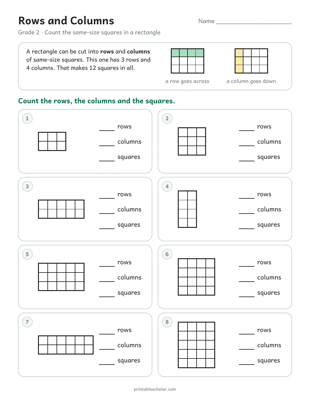 Rows and Columns printable preview
