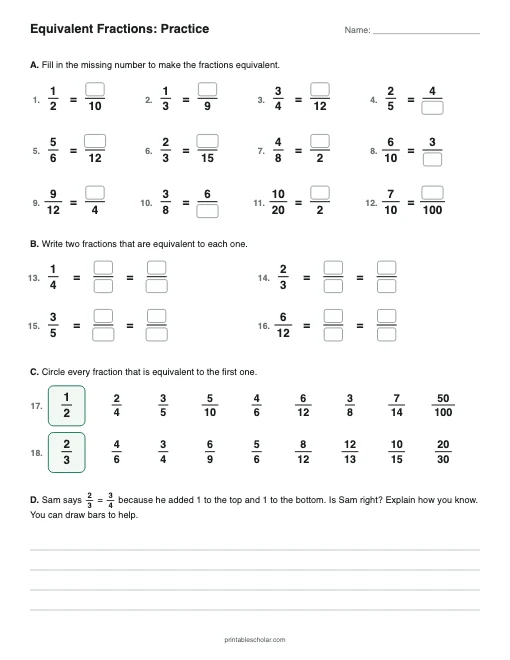 Independent Practice printable preview