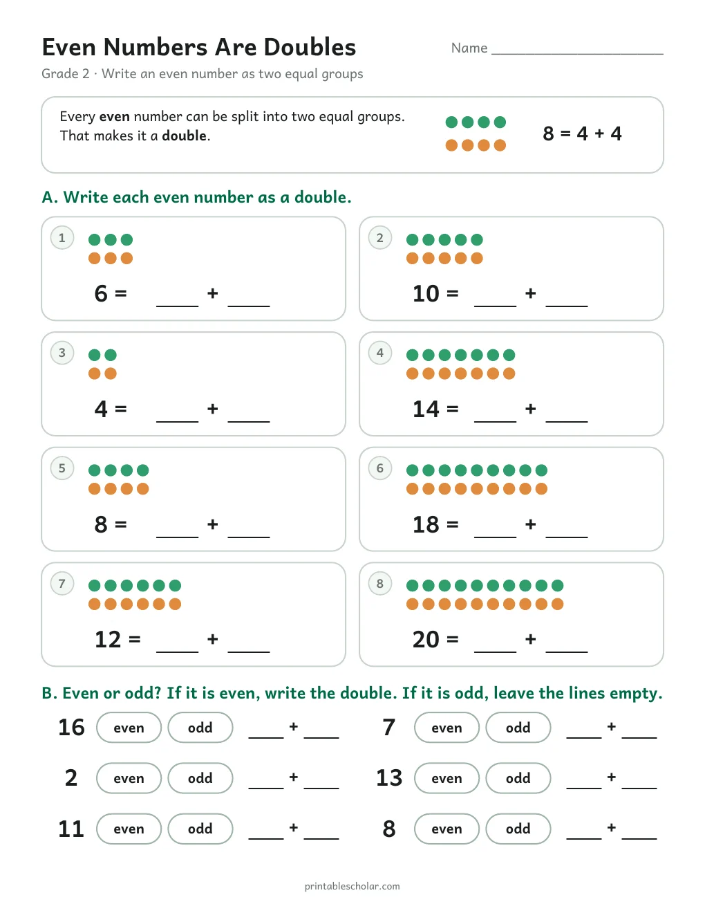 Even Numbers Are Doubles printable preview
