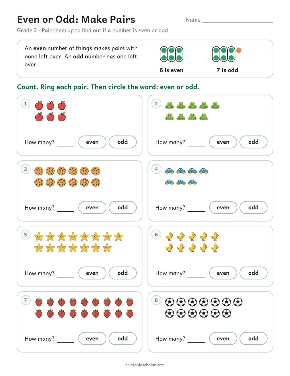 Even or Odd: Make Pairs printable preview