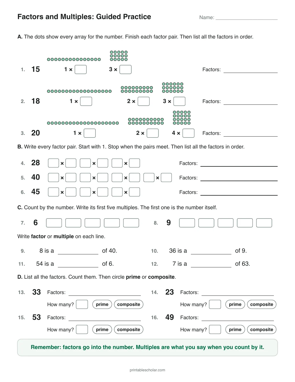 Factors and Multiples: Guided Practice printable preview