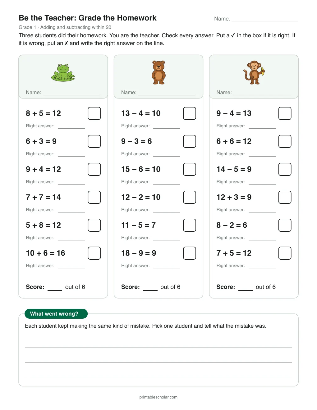 Be the Teacher: Grade 1 printable preview