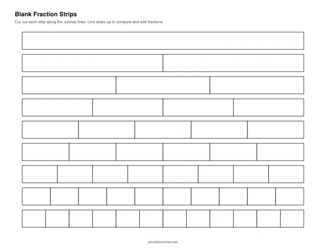 Blank Fraction Strips printable preview