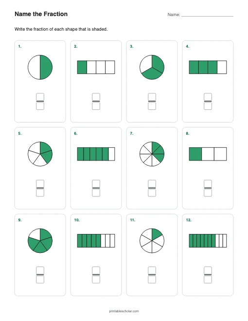 Name the Fraction printable preview