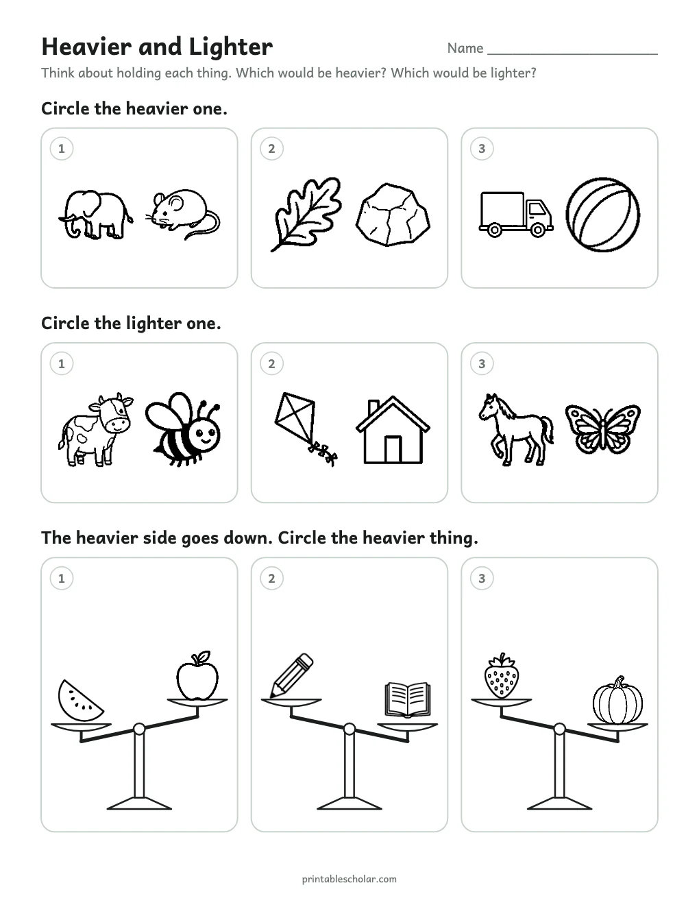 Heavier and Lighter printable preview